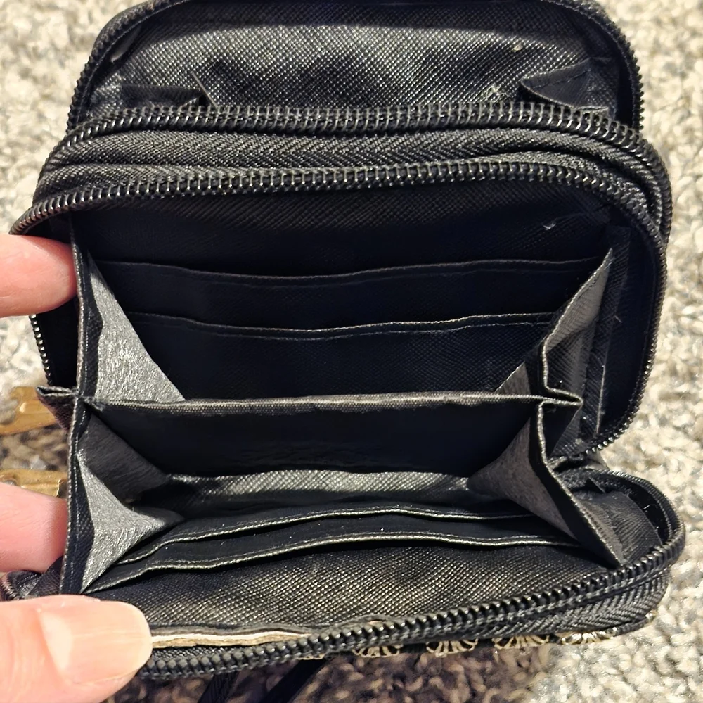 Floral Embroidered Black Wallet